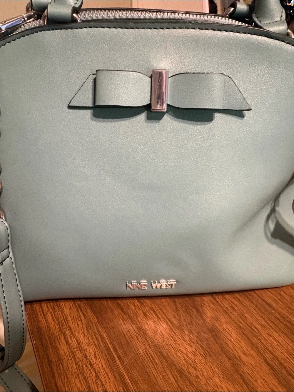 Nine West Seafoam Bow Satchel with Silver Chain